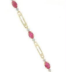 Oval Ruby and Diamond Genuine Gold 7' Braceletoval 