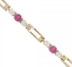 14KT Yellow Gold Bracelet Ruby Diamond 3 Stone Designyellow 