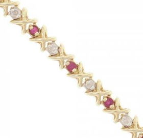 14KT Yellow Gold Red Ruby Diamond X & O Bracelet 7 Inchyellow 