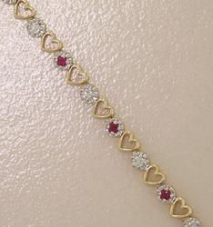 1.0CT Ruby and Diamond 14K Gold Heart Braceletruby 