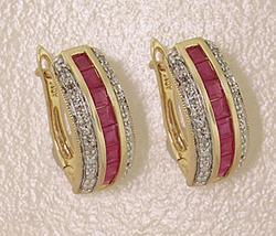 Ruby and Diamond 14K Gold Hoop Earringsruby 