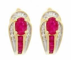 Ruby and Diamond 10K Gold Leverback Hoop Earringsruby 