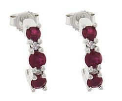 Ruby and Diamond 14K White Gold J Hoop Earringsruby 