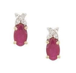 Ruby and Diamond Stud 14K Gold Earringsruby 