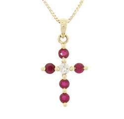 Ruby and Diamond 14K Gold Cross Pendantruby 