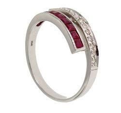 Ruby Diamond 14K White Gold Milgrain Bypass Ringruby 