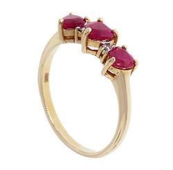 3 Stone Heart Cut Ruby Diamond 14K Gold Past, Present and Future Ringstone 