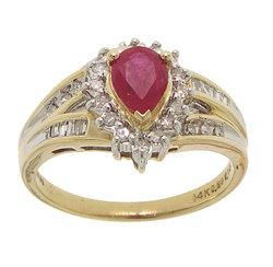 Pear Cut Ruby Diamond 14K Gold Ringpear 