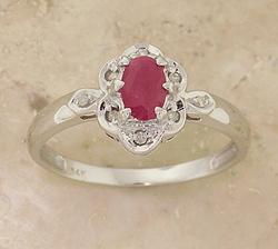 Ruby and Diamond 14K White Gold Flower Cluster Ringruby 