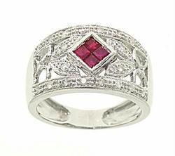 Ruby and Diamond Vintage 14K White Gold Band Ringruby 