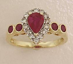 Pear Ruby and Diamond 14K Gold Cluster Cocktail Ringpear 