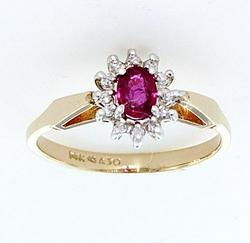 Ruby and Diamond 14K Gold Flower Cluster Ringruby 