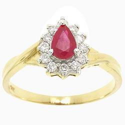 Pear Ruby and Diamond 14K Gold Flower Ringpear 