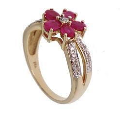 Oval Cut Ruby Diamond 14K Gold Flower Ringoval 