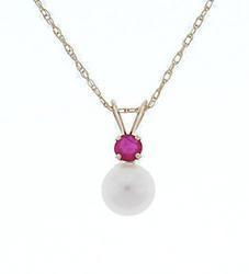 Pearl and Ruby Gold Pendant Necklace w/giftboxpearl 