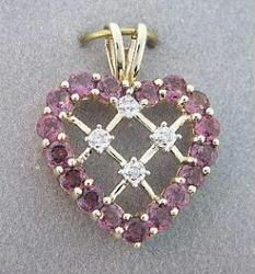 RHODOLITE GARNET DIAMOND GOLD HEART PENDANTrhodolite 