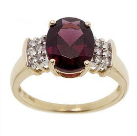 14K Yellow Gold Ring Oval Rhodolite & Diamond Gems Sz6.5yellow 