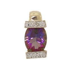 Oval Radiant Cut Mystic Fire Topaz Diamond 14K Gold Pendantoval 