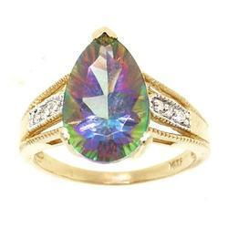 Radiant Pear cut Mystic Fire Topaz and Diamond 14K Gold Ringradiant 