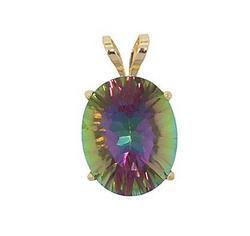 Oval Radiant Cut Mystic Fire Topaz 14K Gold Pendantoval 