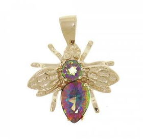 14KT Yellow Gold Bee Pendant 4CT Mystic Fire Topaz Gemyellow 