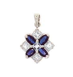 Sapphire and Aquamarine 14K White Gold Flower Pendantsapphire 