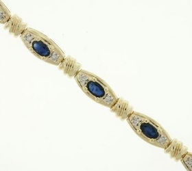 14KT Yellow Gold Oval Link Bracelet Sapphire & Diamondyellow 