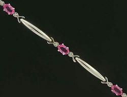 Oval Pink Sapphire Diamond White Gold Link Braceletoval 