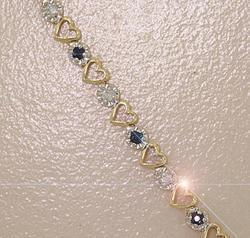 1.0CT Sapphire and Diamond 14K Gold Heart Braceletsapphire 