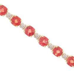 Orange Created Sapphire Diamond Genuine Gold Braceletorange 