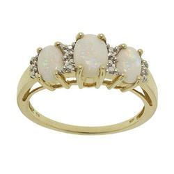 Oval Cut Opal Diamond Gold 3 Stone Ringoval 