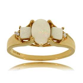 3 Stone Ring Made of Opal & Diamond in 10K Yellow Goldstone 