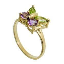 Peridot and Amethyst 14K Gold Butterfly Ringperidot 