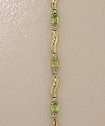 Oval Peridot and Diamond Genuine Gold Link Braceletoval 