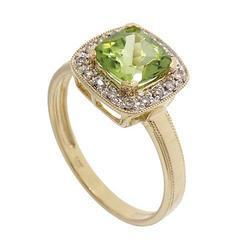 Square Cut Peridot Diamond 14K Gold Milgrain Ringsquare 