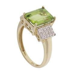 Emerald Cut Peridot Diamond 14K Gold Ringemerald 