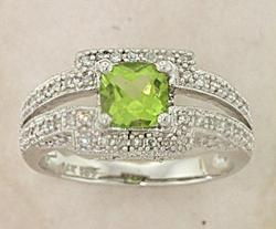 Fancy Peridot and Diamond 14K White Gold Ringfancy 