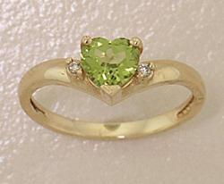 Heart Peridot and Diamond Gold Ringheart 