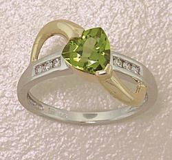 Heart Peridot and Diamond Two-tone Gold Ringheart 