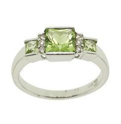 Princess Cut Peridot Diamond White Gold Ringprincess 