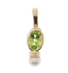 Peridot and Pearl 14K Gold Pendantperidot 