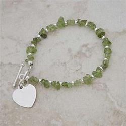 Peridot Silver Heart Toggle Gemstone Braceletperidot 