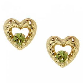 14KT Gold Heart Stud Earrings - Green Peridot Gemstonesgold 