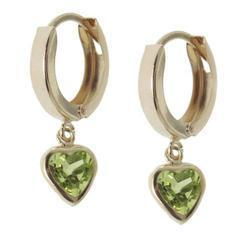 Heart cut Peridot Hoop Dangle Gold Earringsheart 