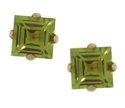 Princess cut Peridot Gold Stud Earringsprincess 