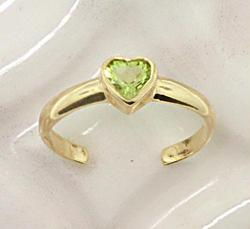 Adjustable 14K Gold Peridot Heart Toe Ringadjustable 