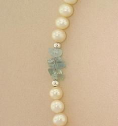 Freshwater White Pearl Aquamarine Sterling Silver Necklacefreshwater 