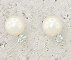 Pearl and Blue Topaz Gold Stud Earringspearl 