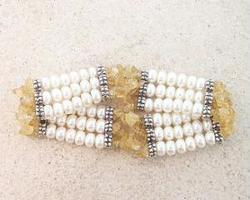 Pearl, Citrine and Sterling Silver Stretch Braceletpearl 