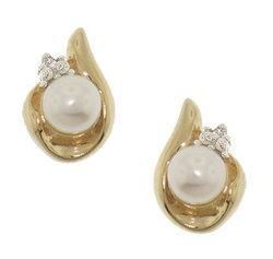 Saltwater Cultured Pearl Diamond Gold Stud Earringssaltwater 